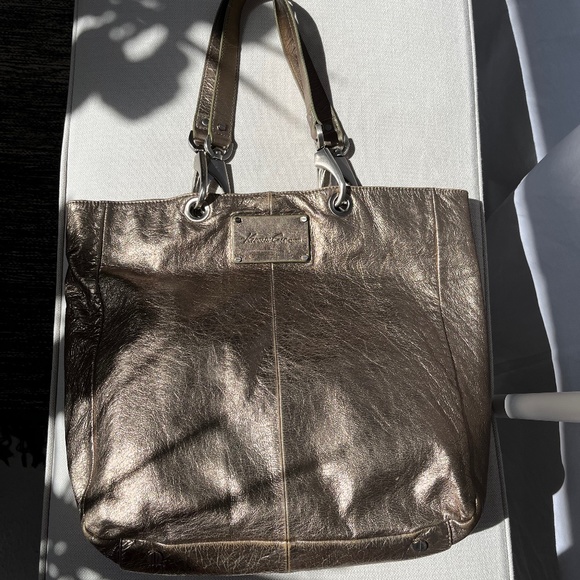Kenneth Cole XL tote bag in burnished gold leather, w. brushed nickel hardware - Picture 1 of 16